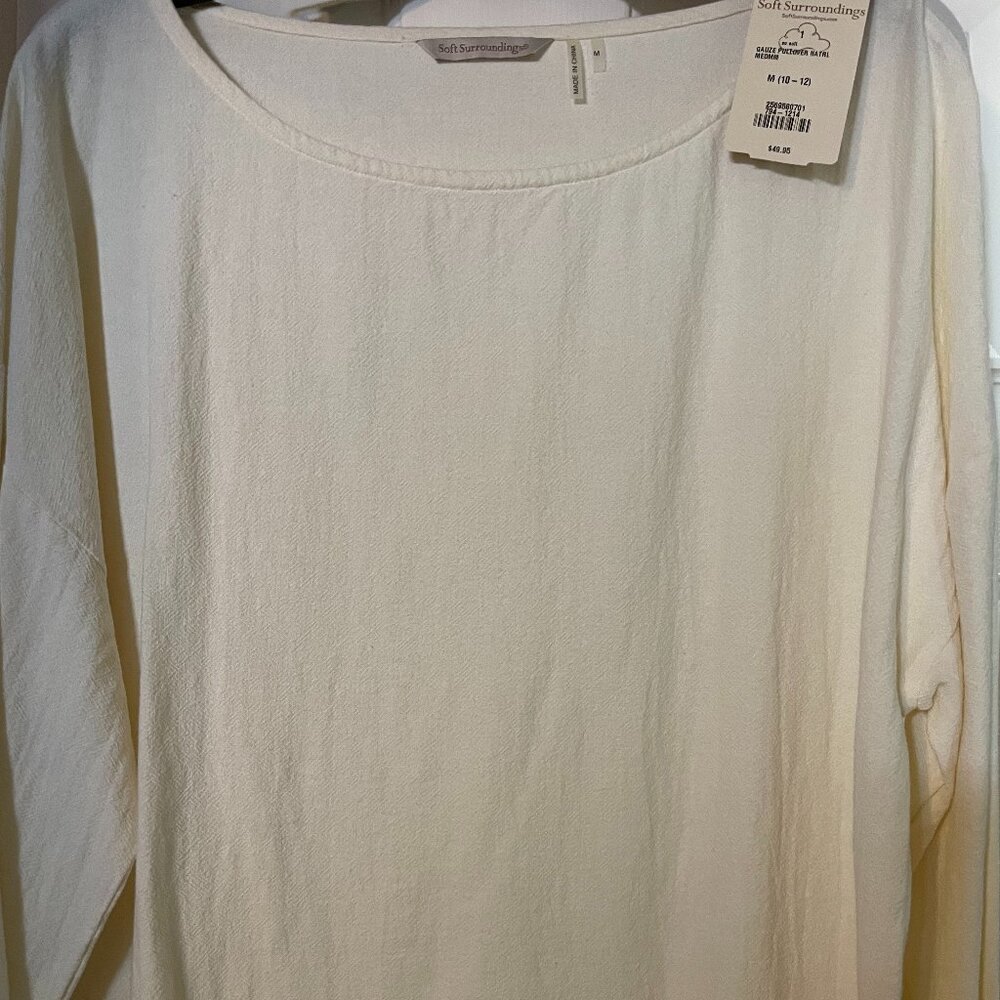 Soft Surroundings Womens Gauze Pullover Blouse Natural Color Size M (10-12) NWT